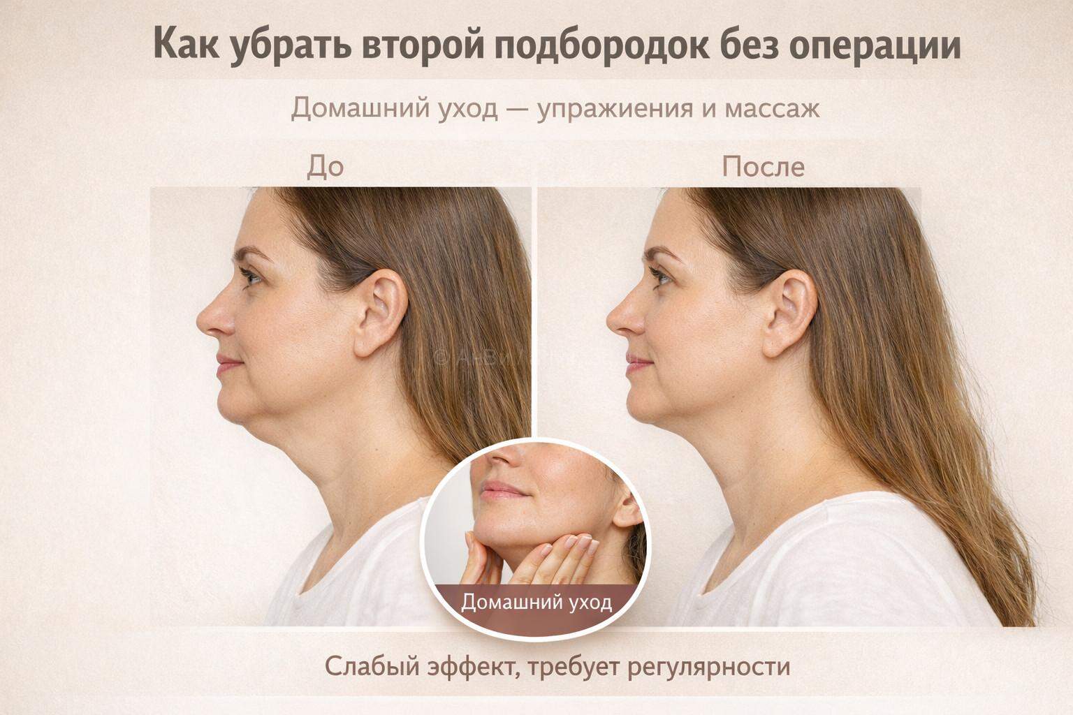 второй подбородок до и после упражнения массаж лица результат без операции