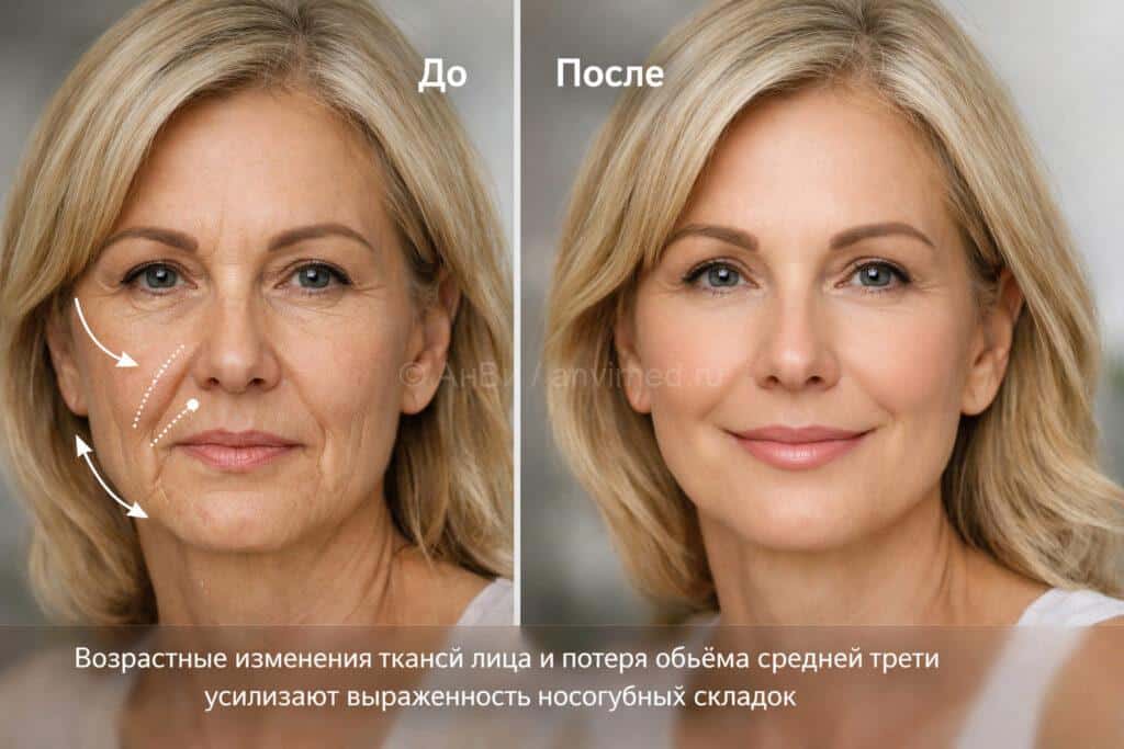 носогубные складки на лице и возрастные изменения средней трети лица