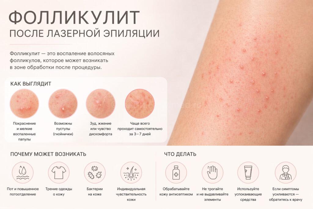 Фолликулит после лазерной эпиляции — как выглядит воспаление волосяных фолликулов на коже