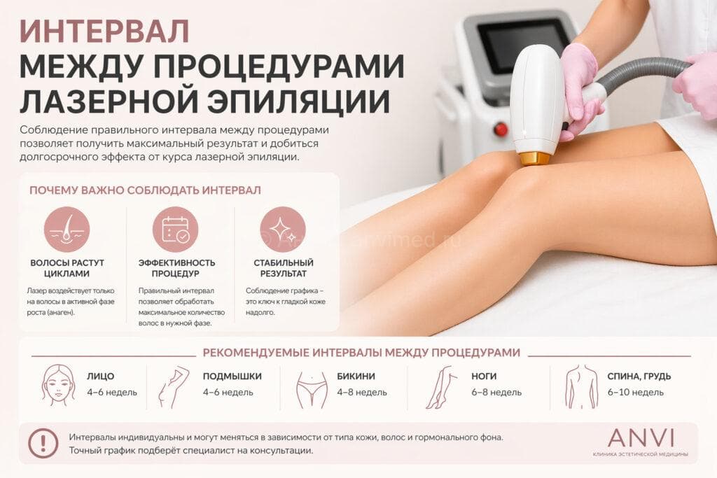 Какой интервал между процедурами лазерной эпиляции считается правильным. Через сколько делать следующий сеанс и почему важно соблюдать график курса.