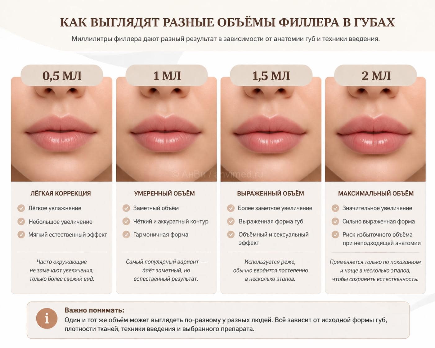Сколько мл филлера нужно в губы — 0,5 мл, 1 мл, 1,5 мл и 2 мл сравнение объёма