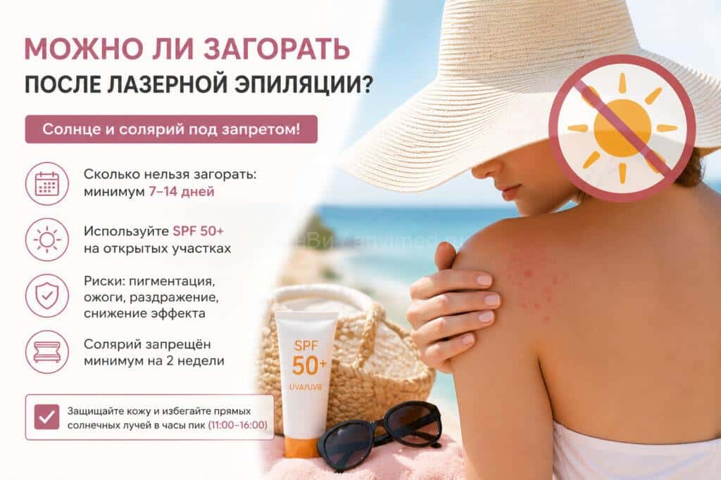 можно ли загорать после лазерной эпиляции запрет солнца SPF 50 кожа после процедуры