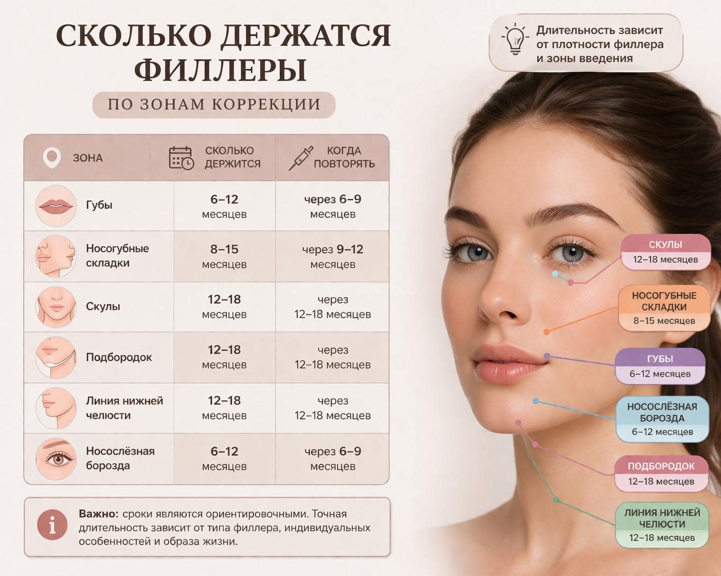 Сколько держатся филлеры по зонам лица — сроки действия в губах, скулах, носогубных складках и подбородке