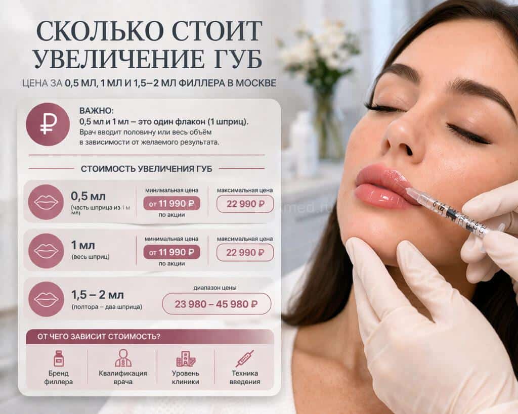 Сколько стоит увеличение губ — цена за 1 мл и 0,5 мл филлера